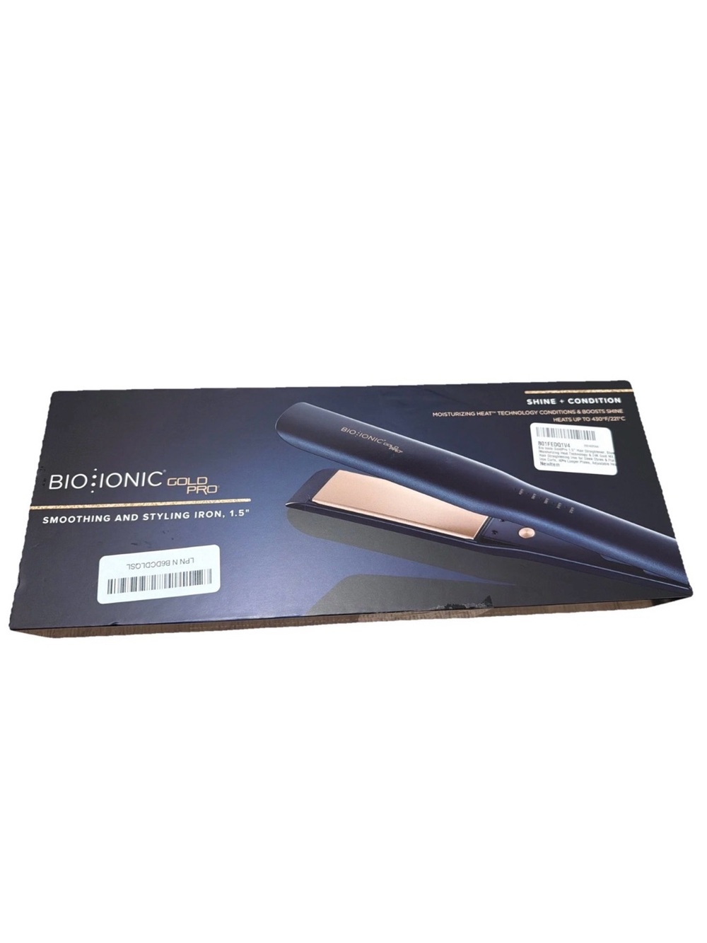 BioIonic Gold Pro Styling Iron- Navy Blue - 1.5” Flat Iron New Open Box